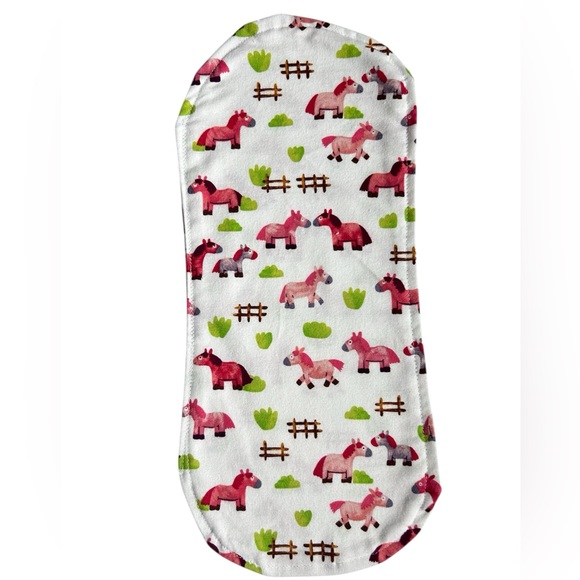 Hand Crafted Newborn Baby Bib and Burp Cloth Gift Set Pink Pony Print - Picture 6 of 9